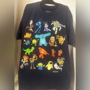 DISNEY PIXAR All Characters Colorful-BLACK Tee Shirt Medium EUC
